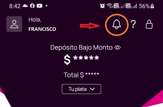 Ejemplo de la campanita de notificaciones de Nequi