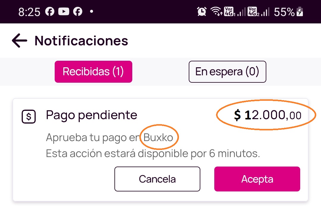 Ejemplo de la notificación de pago en Nequi